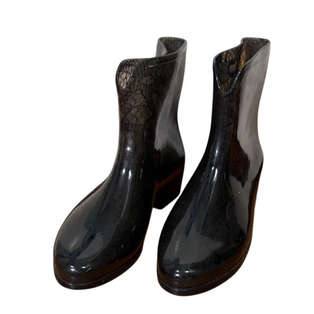 Mel‎ by Melissa Lace lined Jelly Rain Booties Black size 7